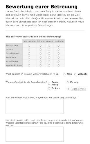 Feedbackformular Betreuung Form Template