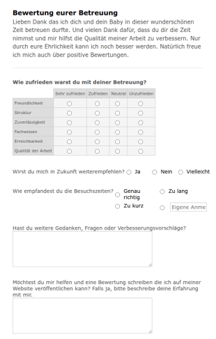 Feedbackformular Betreuung