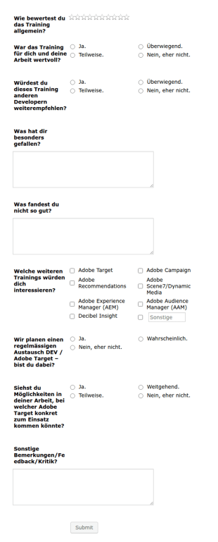 Feedbackformular Für Adobe Target For Developer