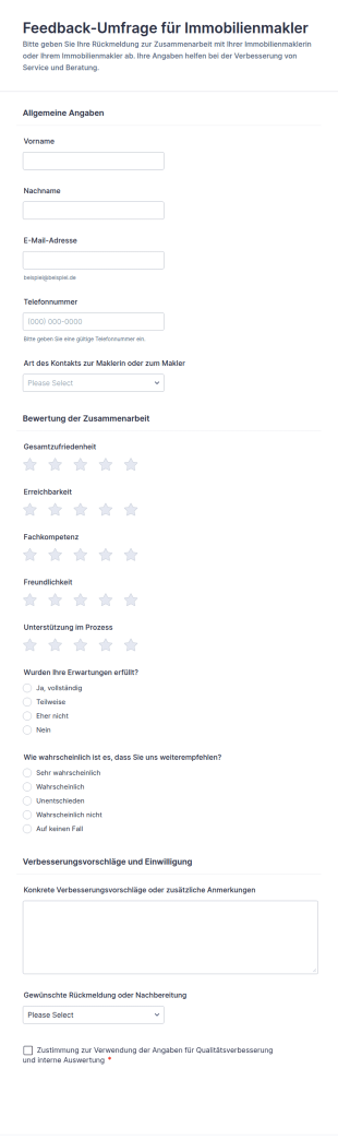Feedbackformular Für Immobilienmakler