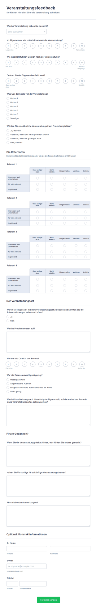 Feedbackformular Für Moderatoren Bei Veranstaltungen