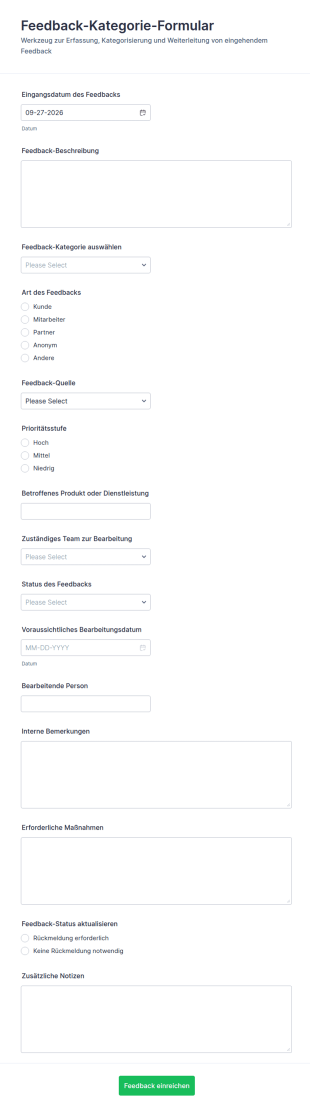 Feedbackkategorie Einreichungsformular