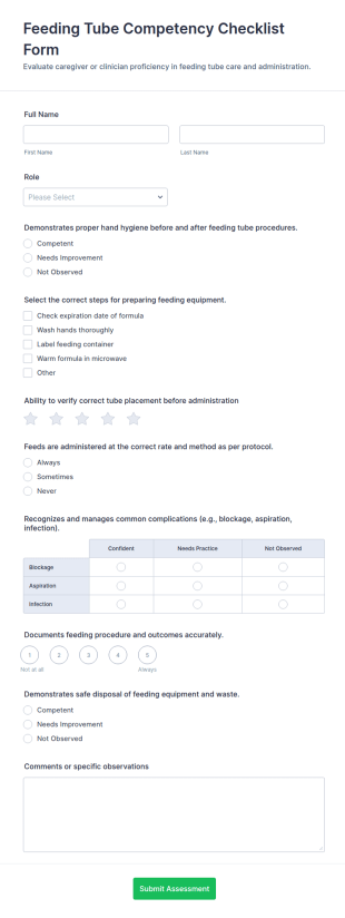 Feeding Tube Competency Checklist Form Template