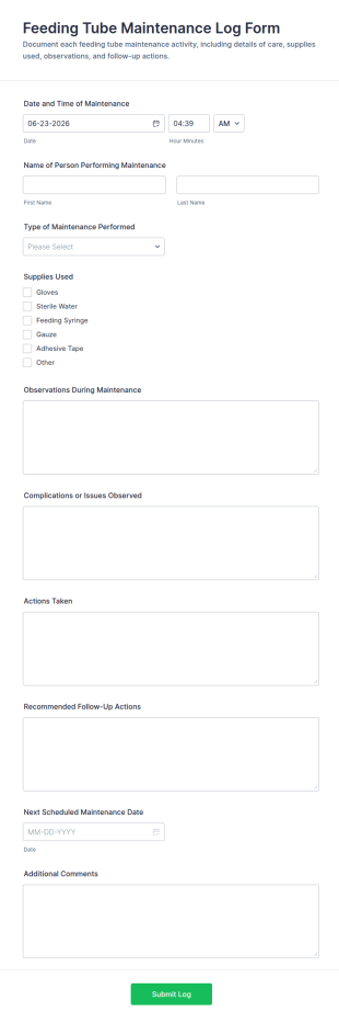 Feeding Tube Maintenance Log Form Template