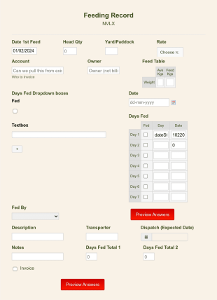 Feeding Form Template