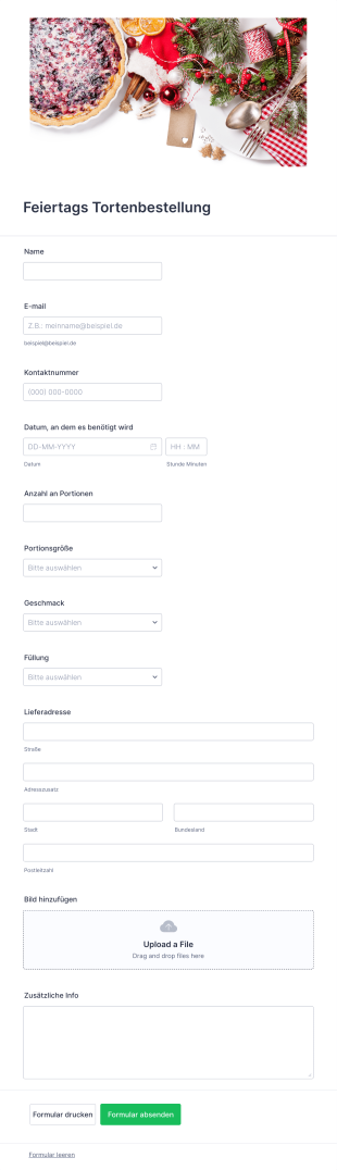 Feiertags Tortenbestellformular Form Template