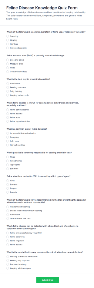 Feline Disease Knowledge Quiz Form Template