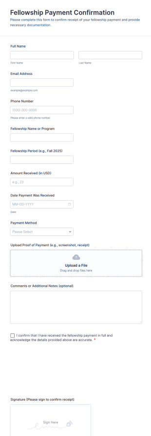Fellowship Payment Confirmation Form Template
