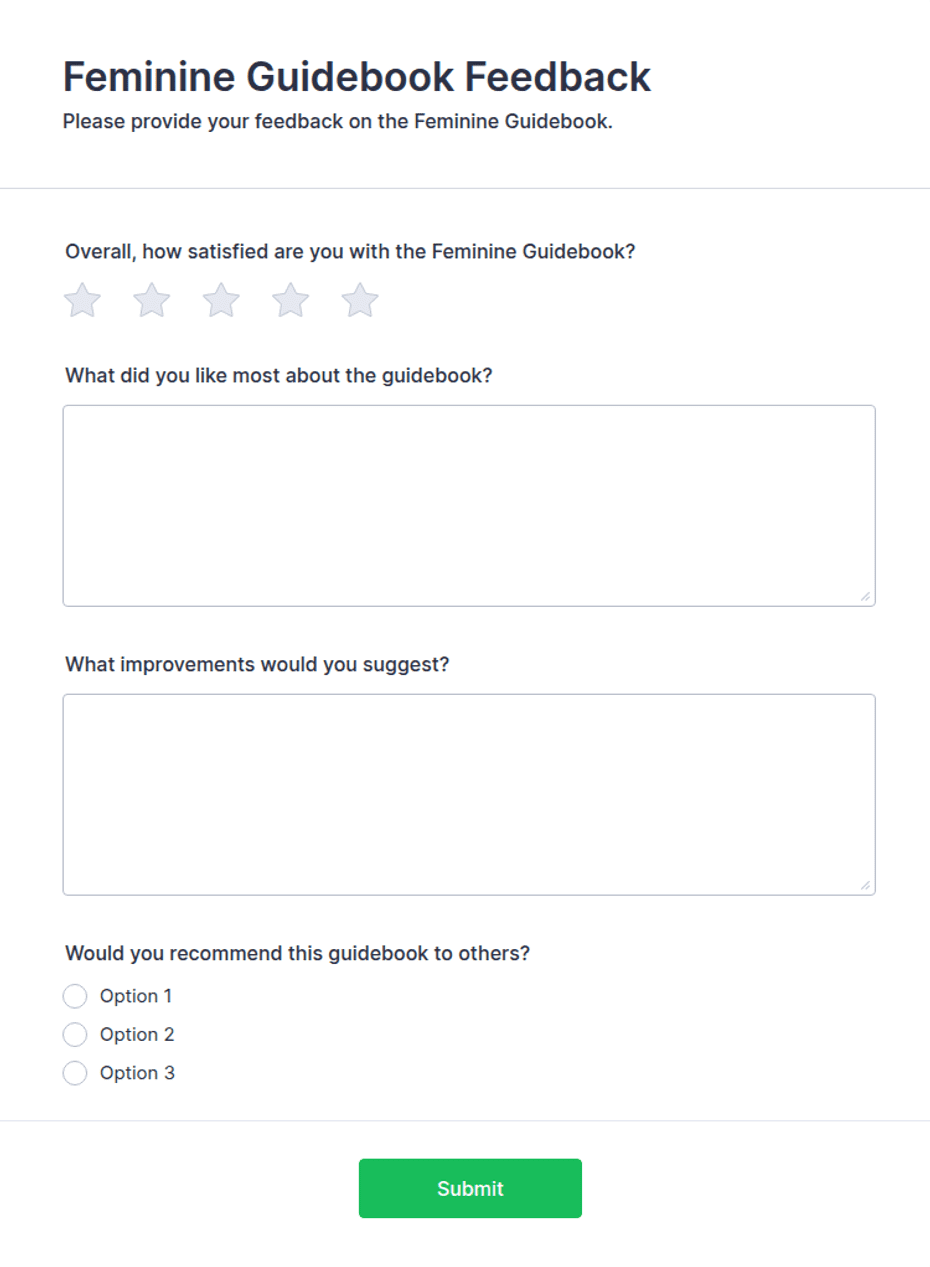 Feminine Guidebook Feedback Form Template | Jotform
