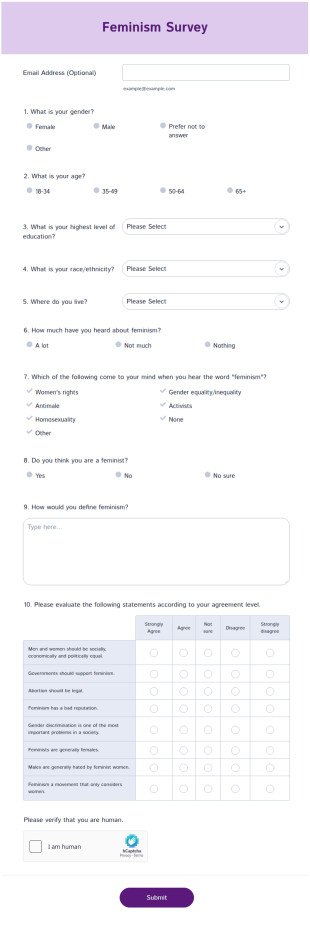 Feminism Survey Form Template