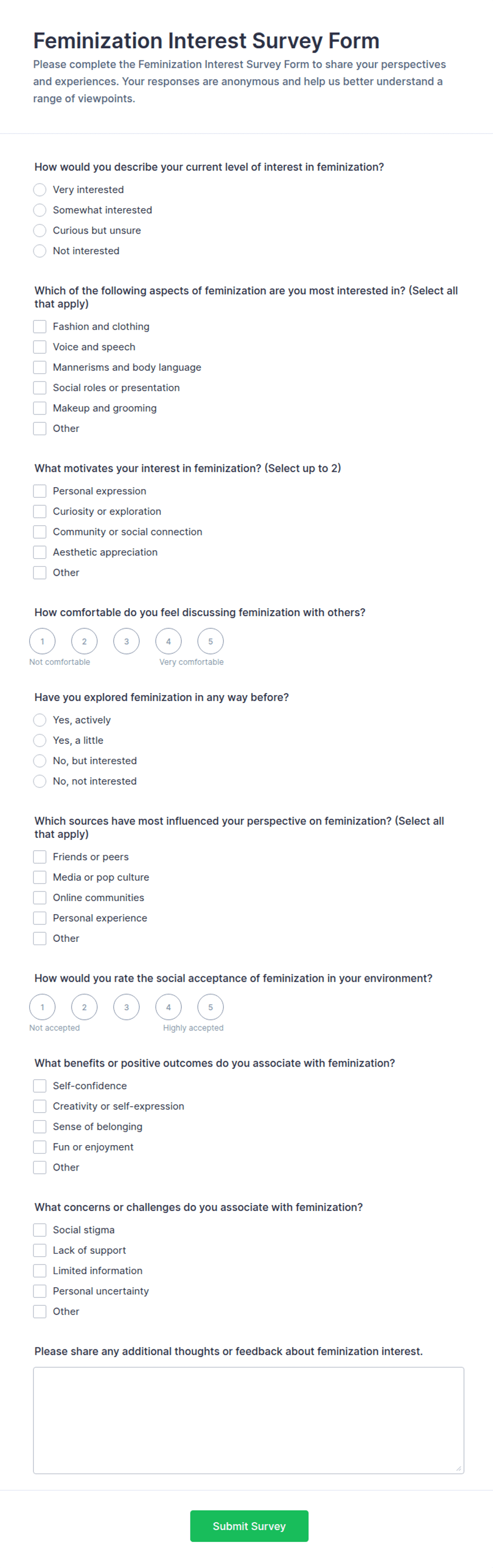 Feminization Interest Survey Form Template | Jotform