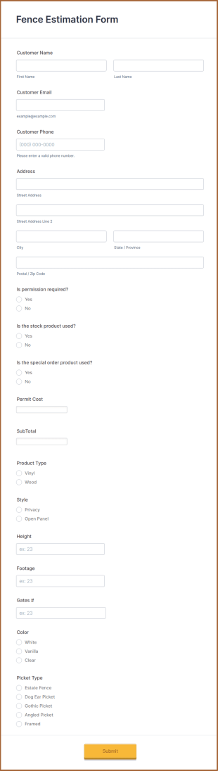 Fence Estimation Form Template