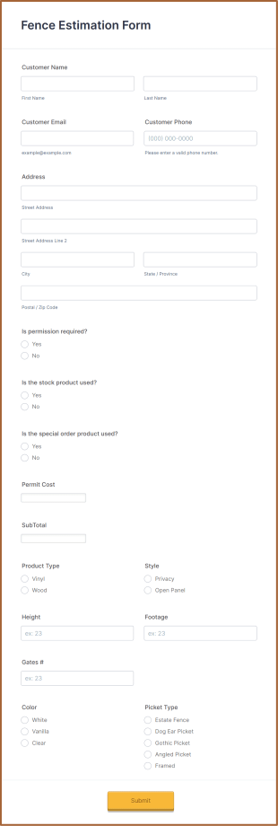 Fence Estimation Form Template