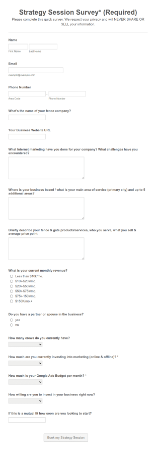 Fence Marketing Survey Form Template