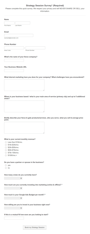 Fence Marketing Survey Form Template