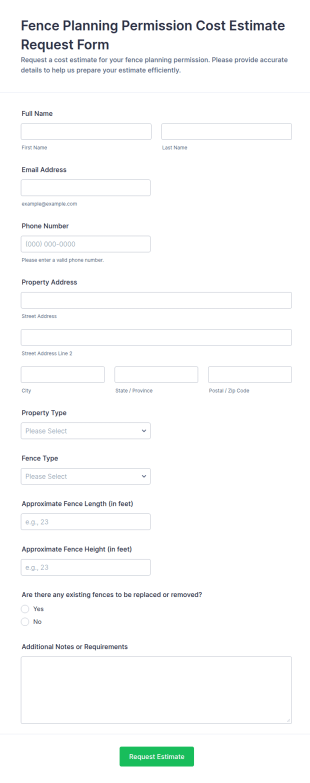 Fence Planning Permission Cost Estimate Request Form Template