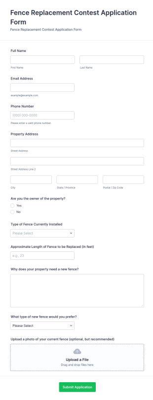 Fence Replacement Contest Application Form Template
