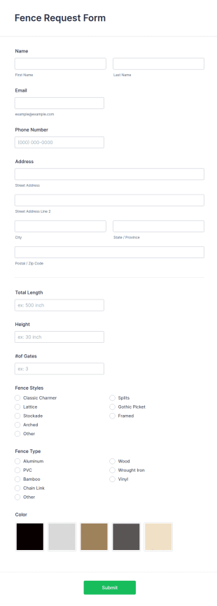 Fence Request Form Template