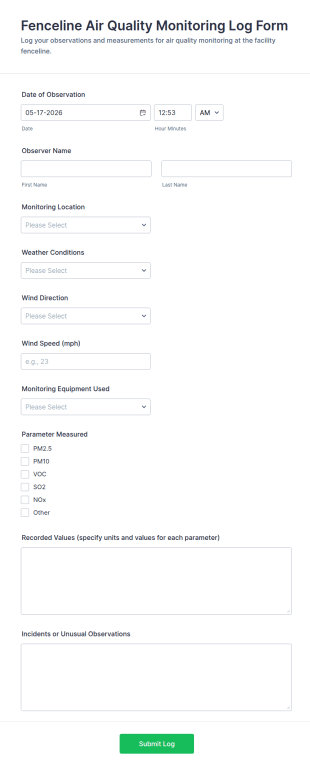 Fenceline Air Quality Monitoring Log Form Template