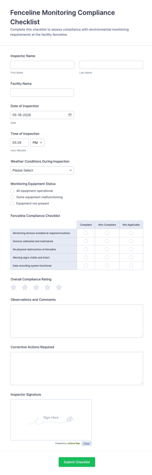 Fenceline Monitoring Compliance Checklist Form Template