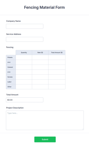 Fencing Material Request Form Template