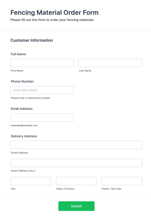 Fencing Material Order Form Template