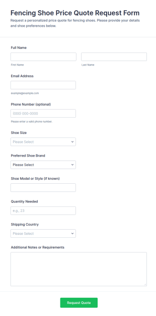 Fencing Shoe Price Quote Request Form Template