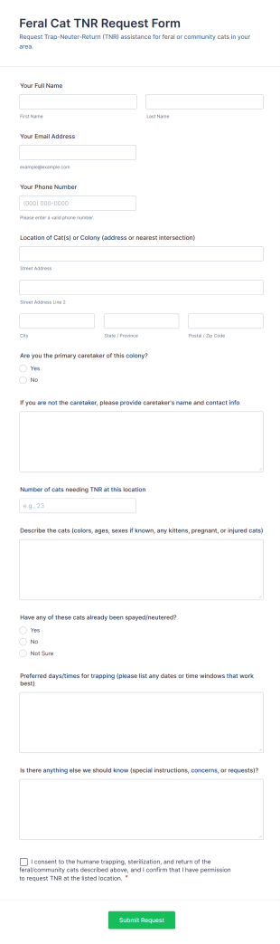 Feral Cat TNR Request Form Template