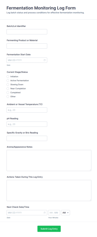 Fermentation Monitoring Log Form Template