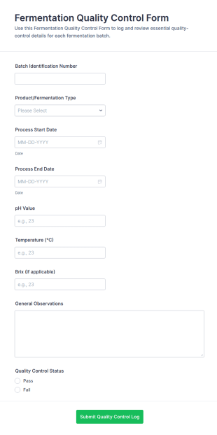 Fermentation Quality Control Form Template