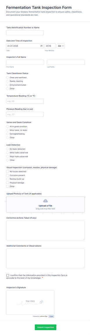 Fermentation Tank Inspection Form Template