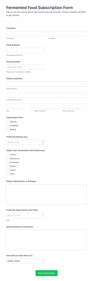 Fermented Food Subscription Sign Up Form Template