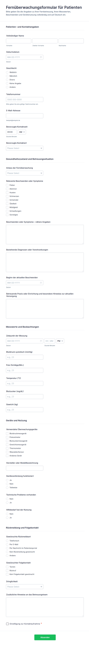 Fernüberwachung Für Patienten Formular