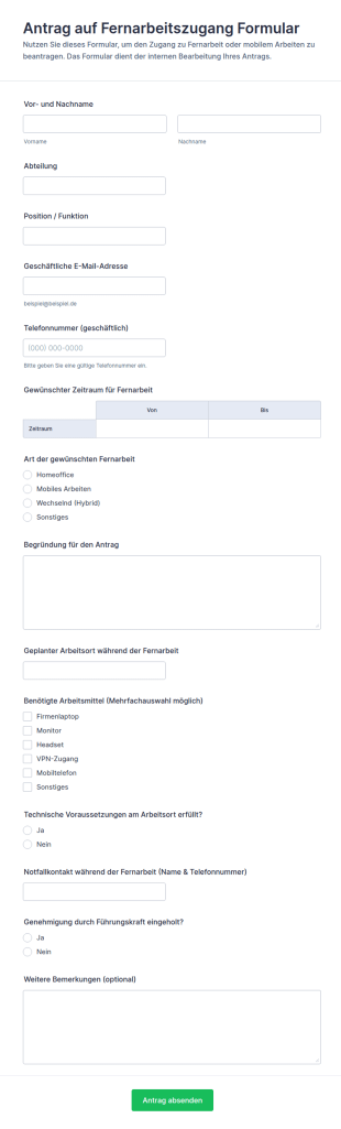 Fernzugriffsanfrage Formular