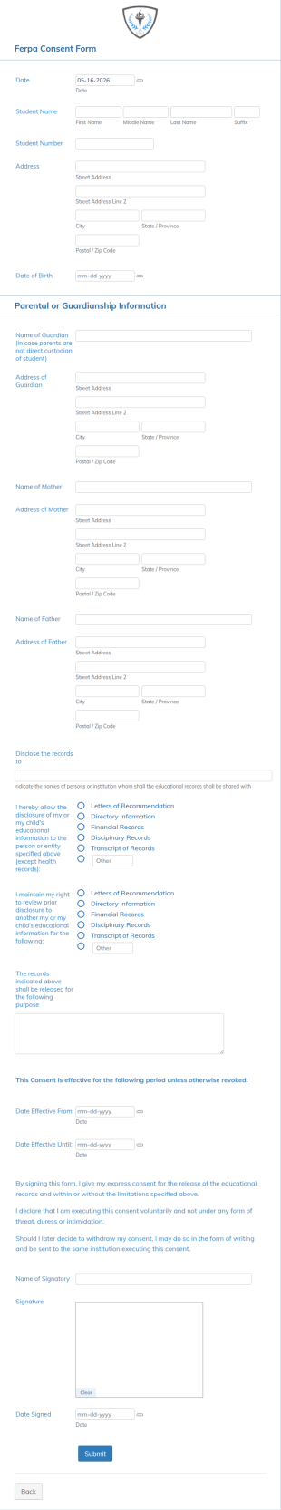 Ferpa Consent Form Template