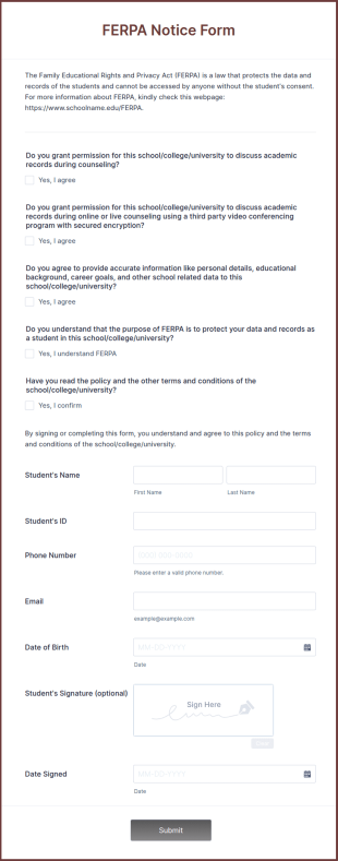 FERPA Notice Form Template