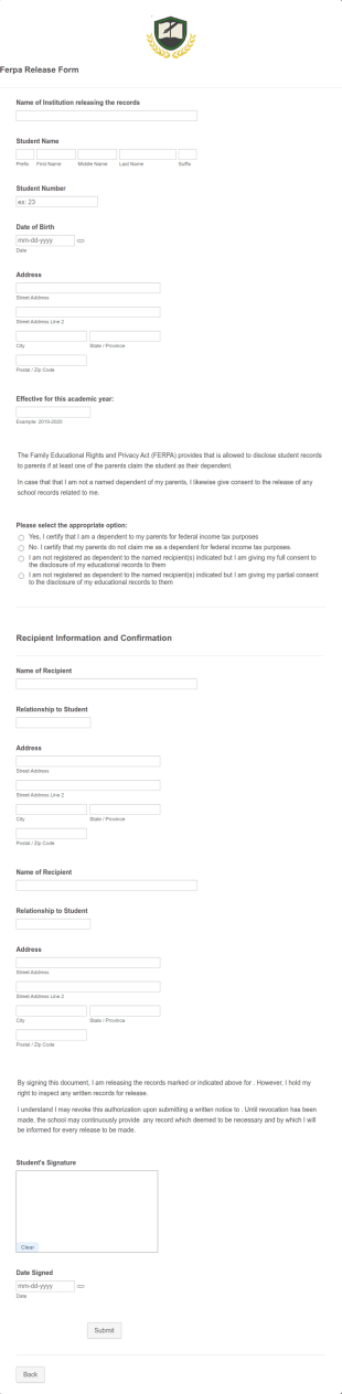Ferpa Release Form Template