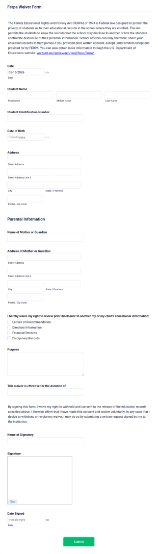 Ferpa Waiver Form Template