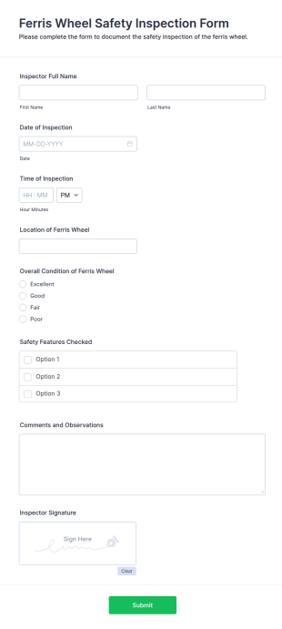 Ferris Wheel Safety Inspection Form Template