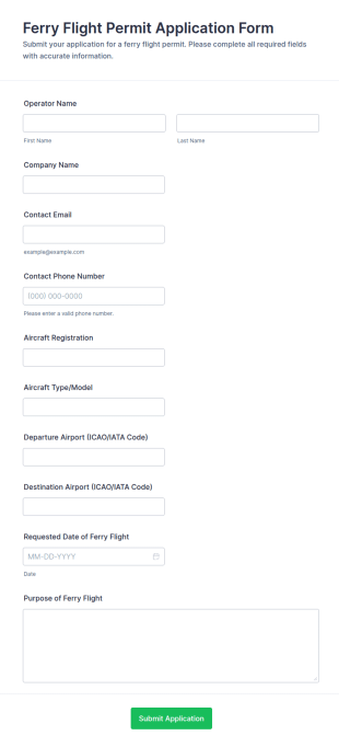 Ferry Flight Permit Application Form Template
