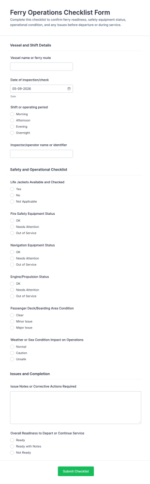 Ferry Operations Checklist Form Template