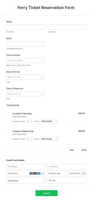 Ferry Ticket Reservation Form Template