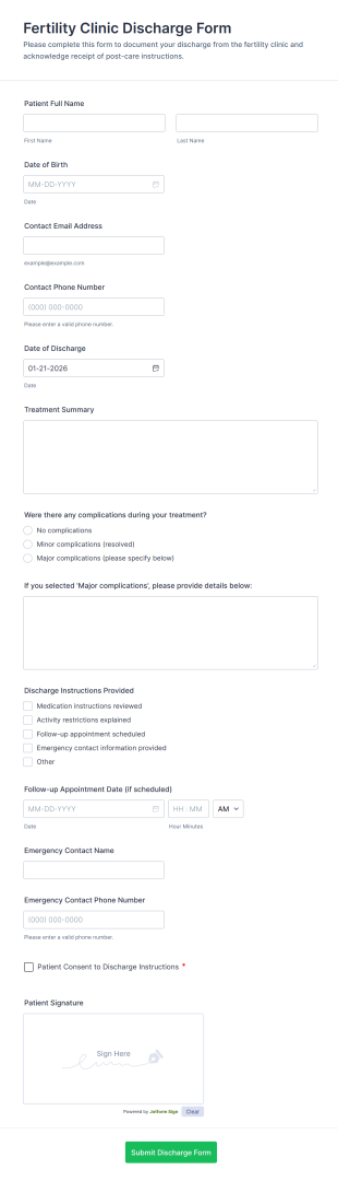 Fertility Clinic Discharge Form Template
