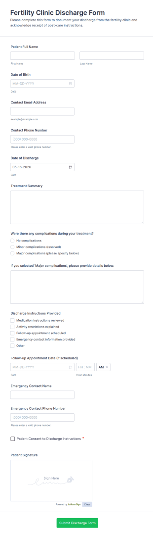 Fertility Clinic Discharge Form Template