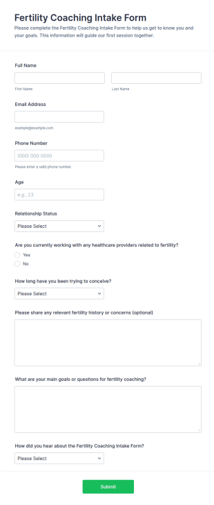 Fertility Coaching Intake Form Template