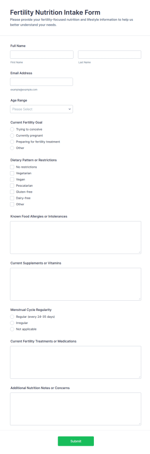 Fertility Nutrition Intake Form Template