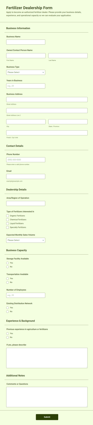 Fertilizer Dealership Form Template