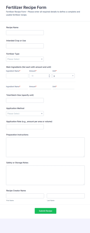 Fertilizer Recipe Form Template