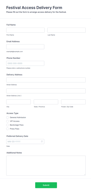 Festival Access Delivery Form Template