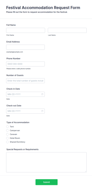 Festival Accommodation Request Form Template